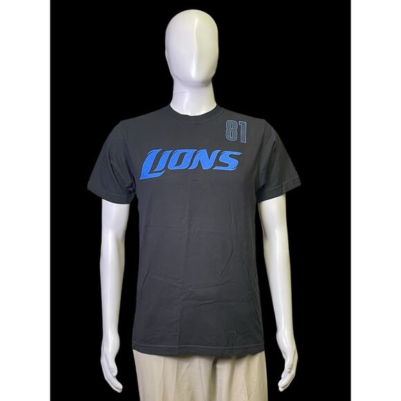Reebok Detroit Lions Johnson 81 Black Short Sleeve Football T-Shirt Men's Medium - Picture 1 of 7